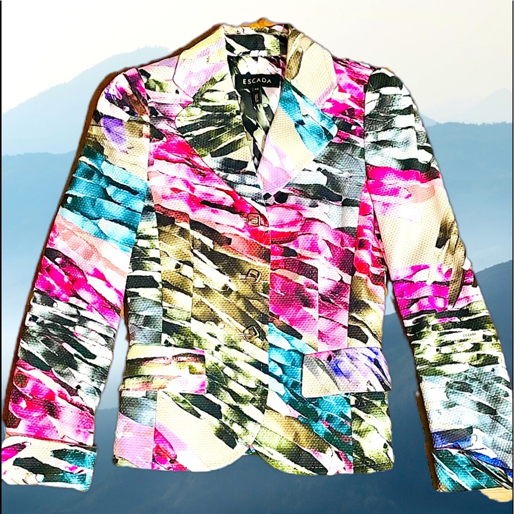 Escada Blue Gray Pink Pique Jacket Blazer 36 ***FlLASH SALE****